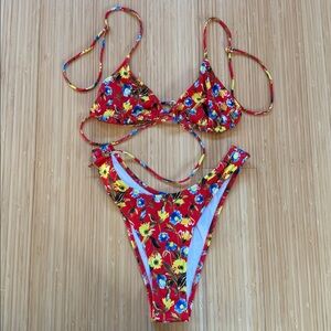 Heavy Manners ‘Rockaway’ triangle front tie top and cheeky bottoms in size XS